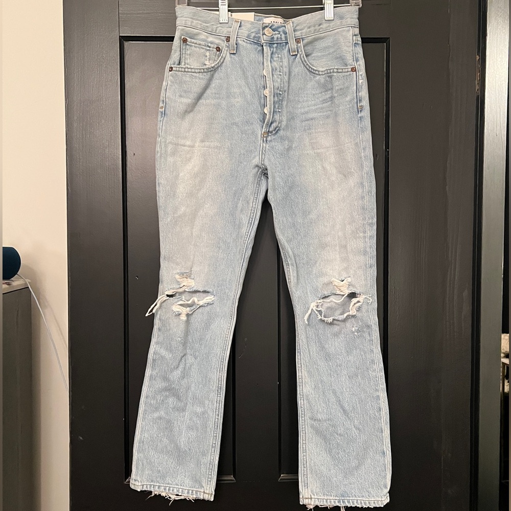 Agolde High Rise Light Blue Distressed Jeans